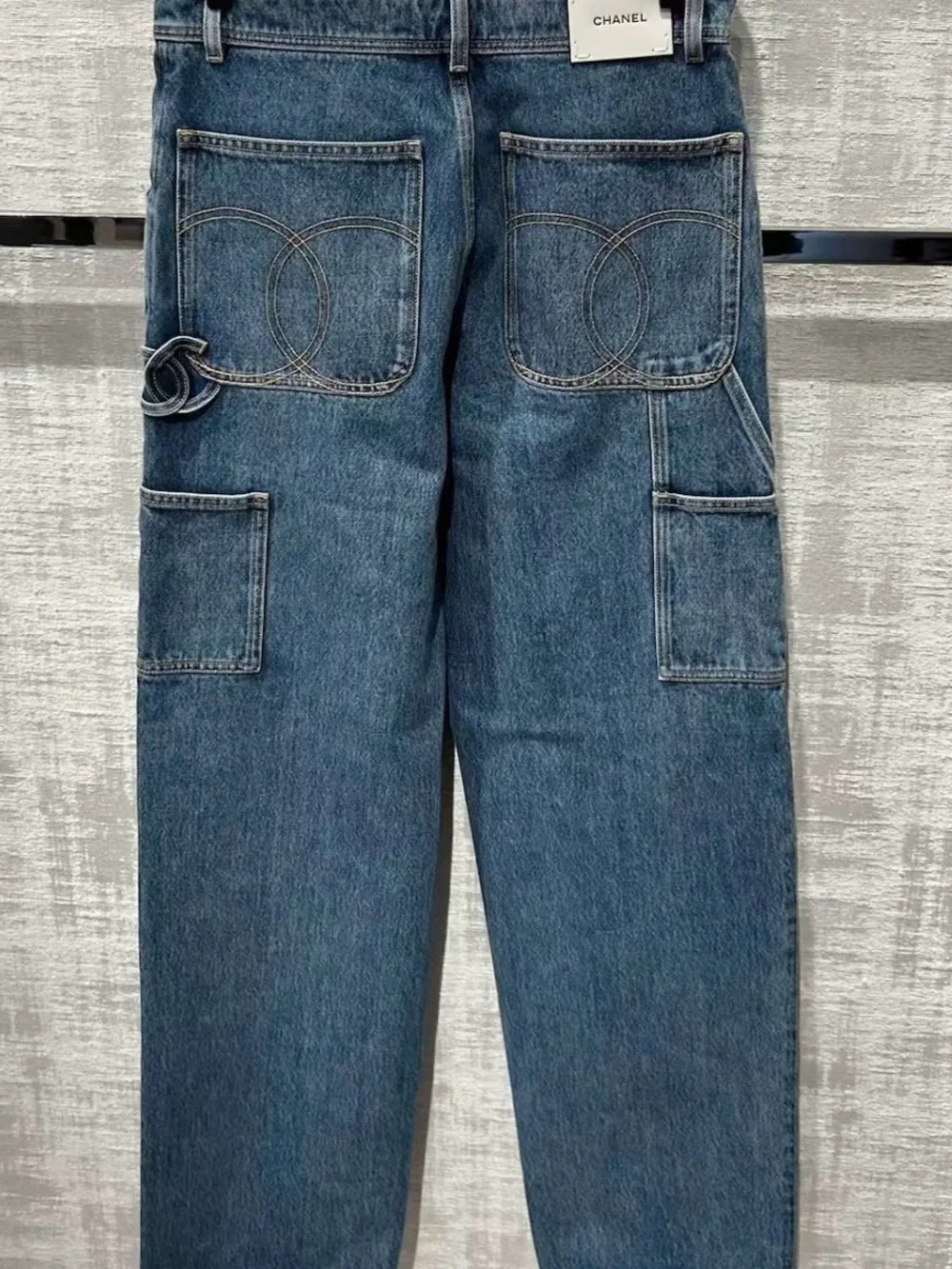 Chanel 26b Blazy Blue Denim large CC Logo Cargo Jeans Size 38